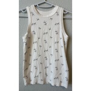 Abercrombie Kids Ribbed Tank Top Girls Size 13/14 Ivory Bow Print